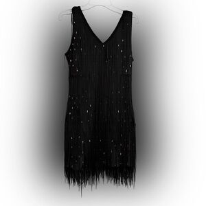 Cuase Black Fringe Mini Party Dress Size M NWT